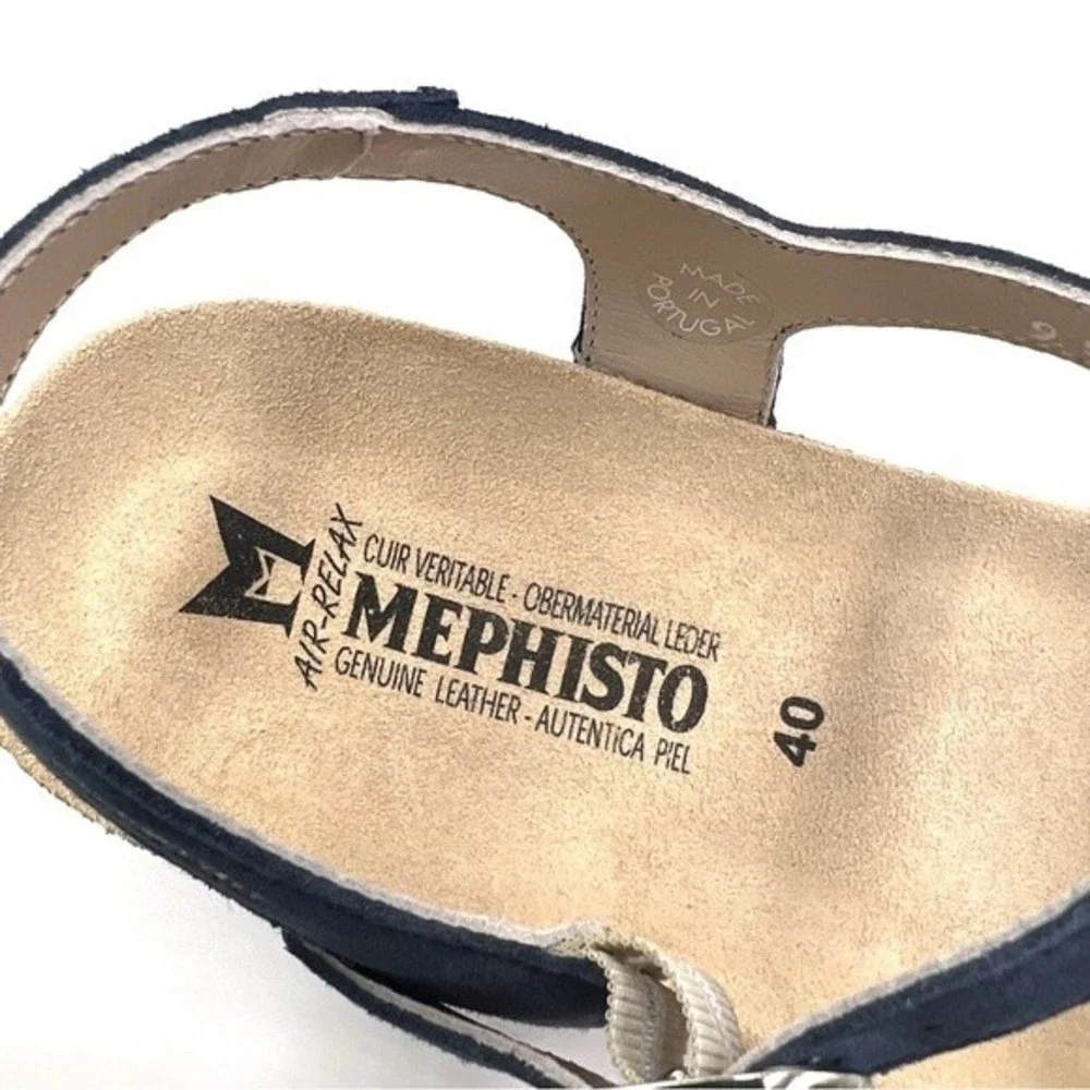 Mephisto Womens Size 10 Stela Blue Leather Floral‎ Crackle Comfort Sandals NEW